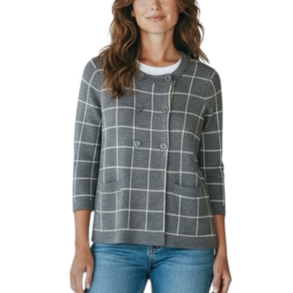 Banana Republic Windowpane Swing Cardigan Gray & White Double Breasted Size S - Picture 10 of 16